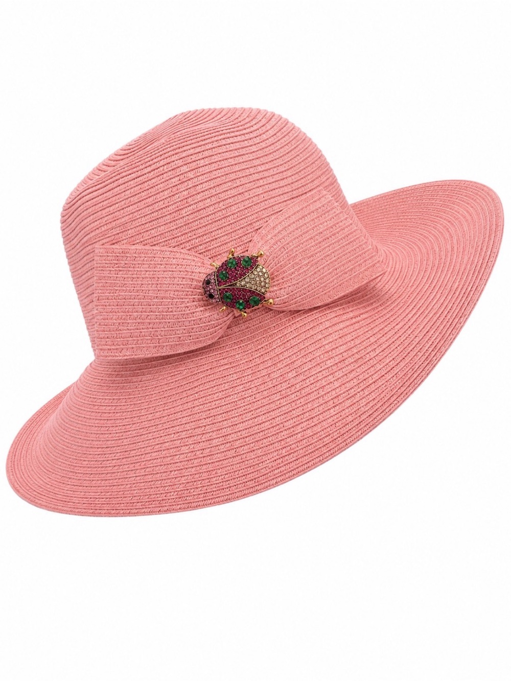Angela & William Straw Sun Hat w Rhinestone Beetle Pin, waterproof,adjustable,